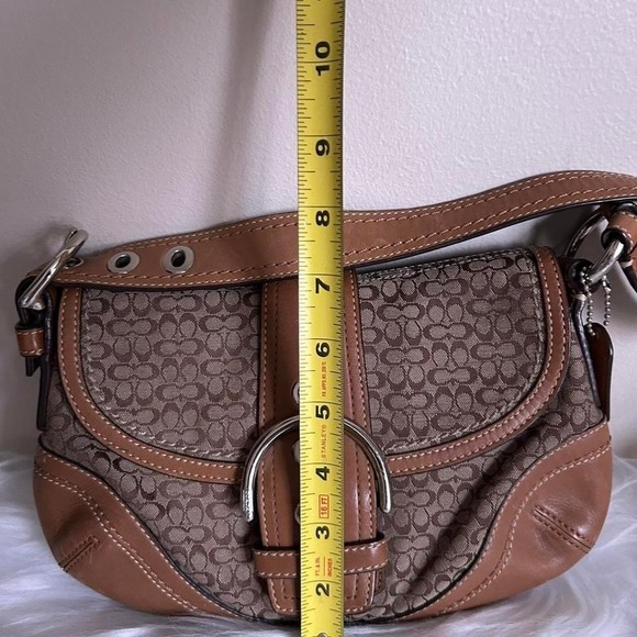 Coach Soho Signature Khaki Brown Leather Flap Baguette Shoulder Bag F10925 - Picture 8 of 8